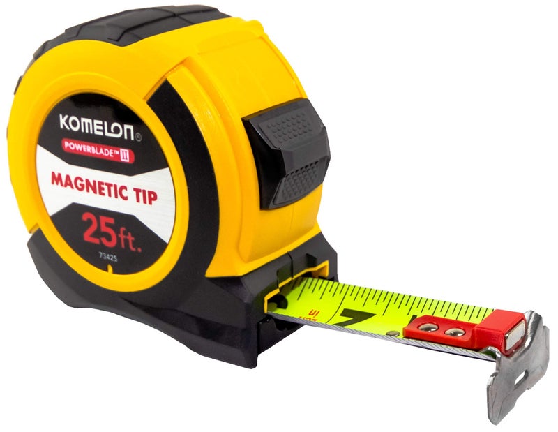 Komelon 73425; 25' x 1.06" Magnetic Powerblade II Tape Measure, Black/Yellow, Small - Image 1